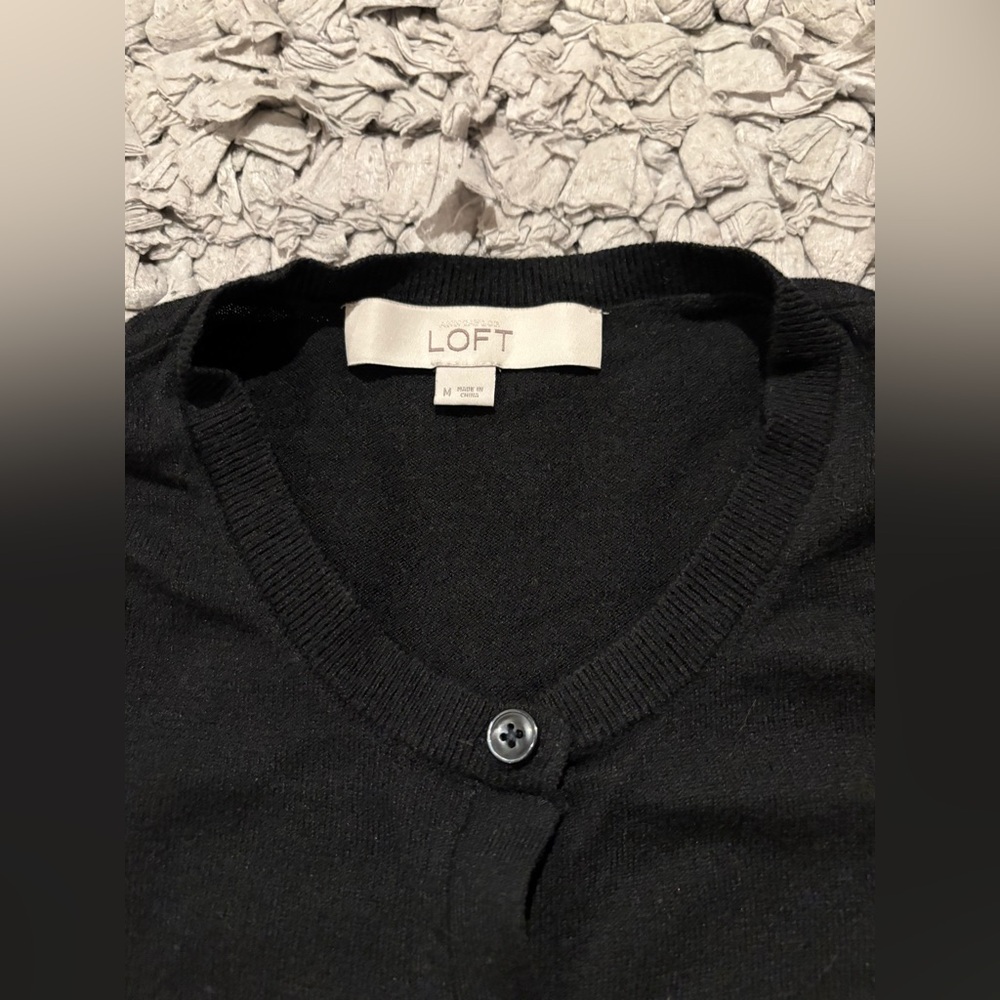 LOFT Black Knit Cardigan Crew Neck Sweater - Picture 2 of 5
